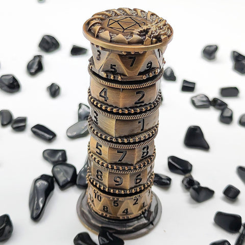 7-in-1 Rotating Tower Dice – Zinc Alloy Spinner Dice Multiple colors available