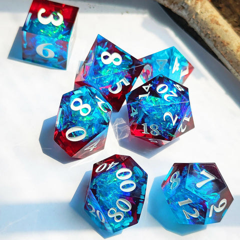 Resin Polyhedral Dice Set – Transparent Color Dice in Skull, Foil, Flower, Poker, Dual-Tone & Heart Styles for DND, Pathfinder, Tabletop Games
