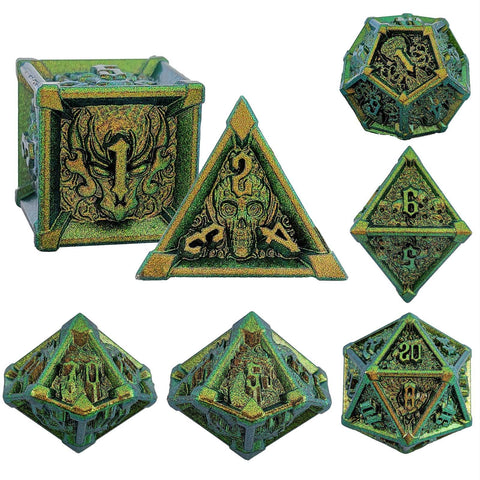 Phantom's Gambit Zinc Alloy Metal Dice Set with Skull Engraving – Multiple Color Options Available