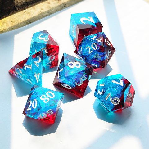 Resin Polyhedral Dice Set – Transparent Color Dice in Skull, Foil, Flower, Poker, Dual-Tone & Heart Styles for DND, Pathfinder, Tabletop Games