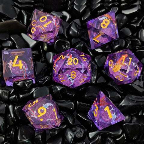 Resin Liquid Core Dice Set – Flowing Glitter DND Dice Multiple colors available