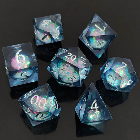 Resin Liquid Core Dice Set – Flowing Glitter DND Dice Multiple colors available