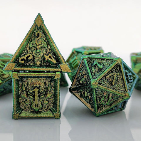 Phantom's Gambit Zinc Alloy Metal Dice Set with Skull Engraving – Multiple Color Options Available