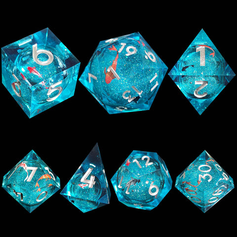 Resin Liquid Core Dice Set – Flowing Glitter DND Dice Multiple colors available