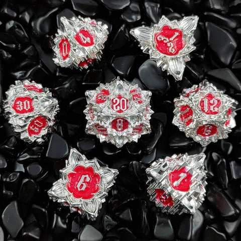 Lotus Blossom Metal Dice Set – Multiple Color Options in Elegant Lotus Design