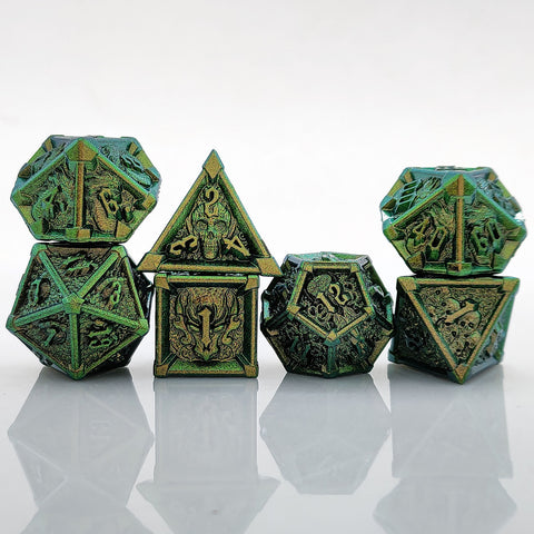 Phantom's Gambit Zinc Alloy Metal Dice Set with Skull Engraving – Multiple Color Options Available