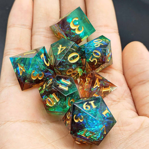 Resin Polyhedral Dice Set – Transparent Color Dice in Skull, Foil, Flower, Poker, Dual-Tone & Heart Styles for DND, Pathfinder, Tabletop Games