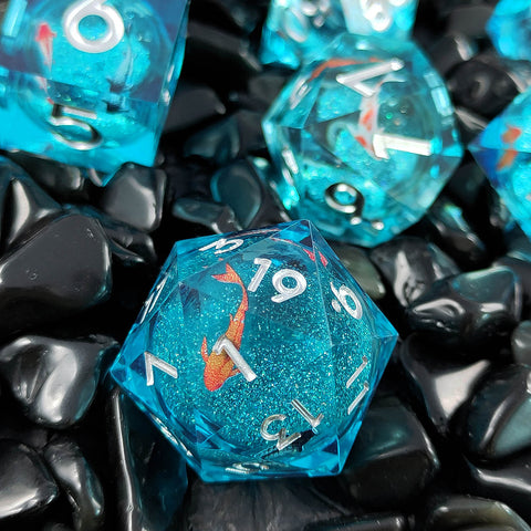 Resin Liquid Core Dice Set – Flowing Glitter DND Dice Multiple colors available