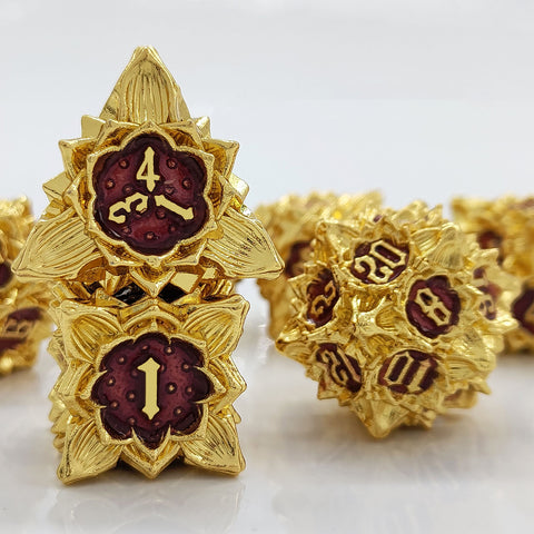 Lotus Blossom Metal Dice Set – Multiple Color Options in Elegant Lotus Design