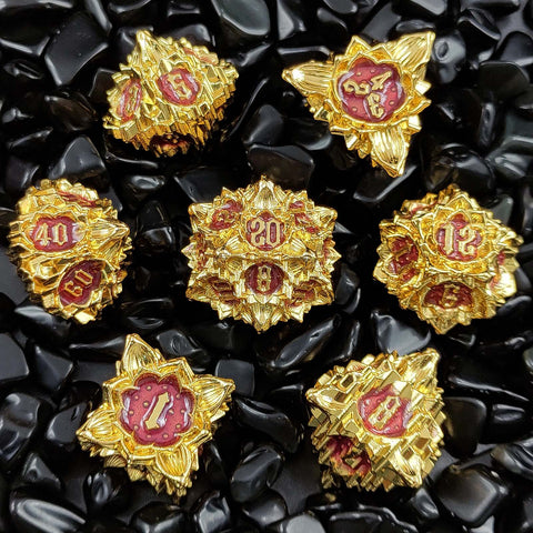 Lotus Blossom Metal Dice Set – Multiple Color Options in Elegant Lotus Design