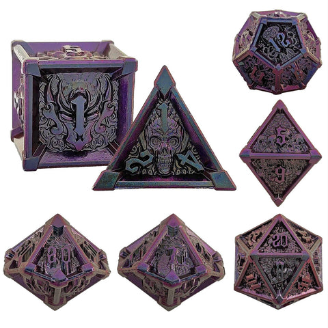Phantom's Gambit Zinc Alloy Metal Dice Set with Skull Engraving – Multiple Color Options Available