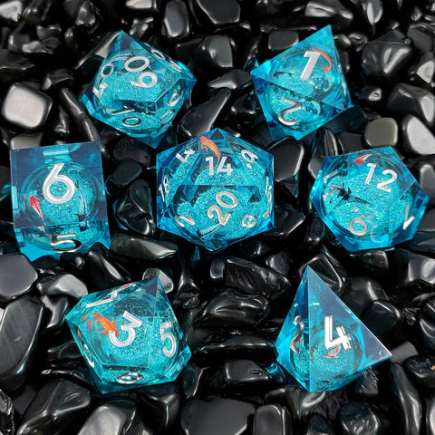Resin Liquid Core Dice Set – Flowing Glitter DND Dice Multiple colors available
