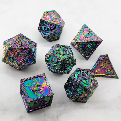 Duskrage Copper Metal Solid Dice Set with Winged Dragon Engraving – Multiple Colors Available