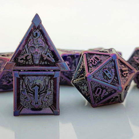 Phantom's Gambit Zinc Alloy Metal Dice Set with Skull Engraving – Multiple Color Options Available