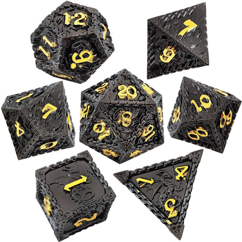Duskrage Copper Metal Solid Dice Set with Winged Dragon Engraving – Multiple Colors Available
