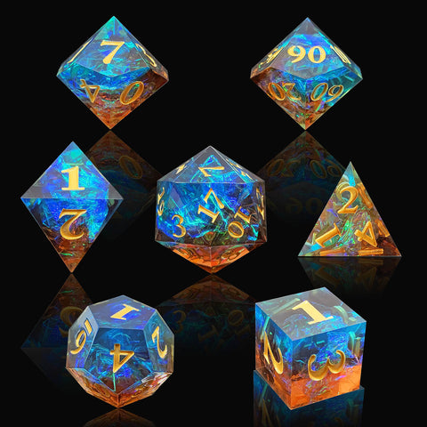 Resin Polyhedral Dice Set – Transparent Color Dice in Skull, Foil, Flower, Poker, Dual-Tone & Heart Styles for DND, Pathfinder, Tabletop Games