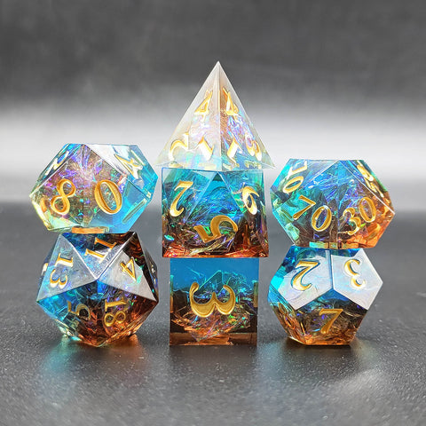 Resin Polyhedral Dice Set – Transparent Color Dice in Skull, Foil, Flower, Poker, Dual-Tone & Heart Styles for DND, Pathfinder, Tabletop Games