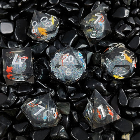 Resin Liquid Core Dice Set – Flowing Glitter DND Dice Multiple colors available