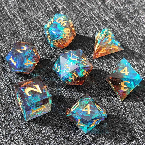 Resin Polyhedral Dice Set – Transparent Color Dice in Skull, Foil, Flower, Poker, Dual-Tone & Heart Styles for DND, Pathfinder, Tabletop Games