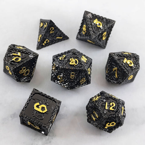Duskrage Copper Metal Solid Dice Set with Winged Dragon Engraving – Multiple Colors Available