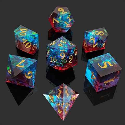 Resin Polyhedral Dice Set – Transparent Color Dice in Skull, Foil, Flower, Poker, Dual-Tone & Heart Styles for DND, Pathfinder, Tabletop Games