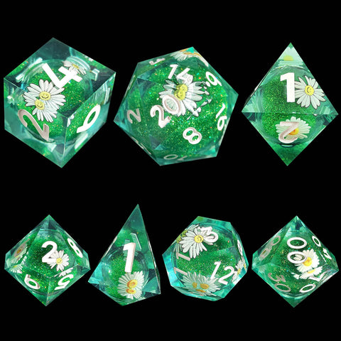Resin Liquid Core Dice Set – Flowing Glitter DND Dice Multiple colors available