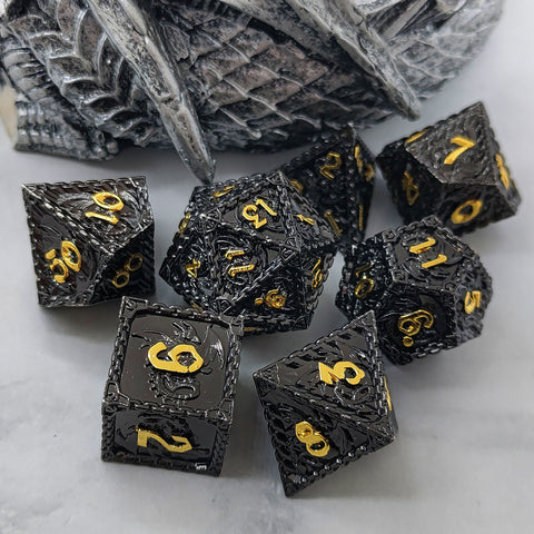 Duskrage Copper Metal Solid Dice Set with Winged Dragon Engraving – Multiple Colors Available