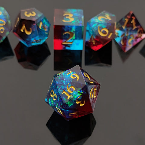 Resin Polyhedral Dice Set – Transparent Color Dice in Skull, Foil, Flower, Poker, Dual-Tone & Heart Styles for DND, Pathfinder, Tabletop Games