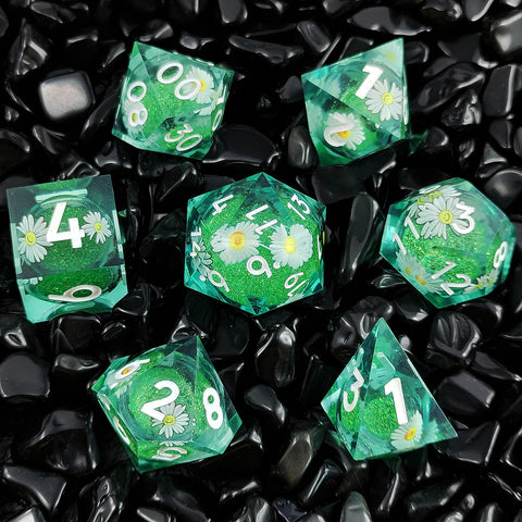 Resin Liquid Core Dice Set – Flowing Glitter DND Dice Multiple colors available