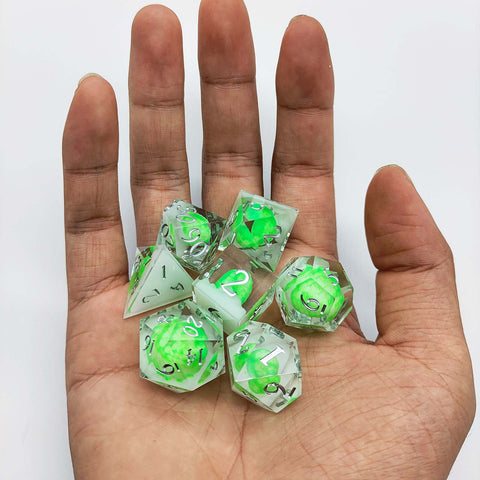 Resin Dice Set with Cat, Butterfly, Volcano, Dragon Egg & Graffiti Designs – Colorful Embedded Dice  Fluorescent Styles for DND & RPG Games