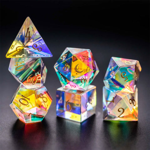 Premium Glass Dice Set – Hand-Polished Engraved Numbers – Perfect for RPG, D&D, Pathfinder