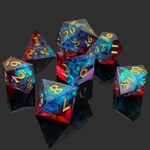 Resin Polyhedral Dice Set – Transparent Color Dice in Skull, Foil, Flower, Poker, Dual-Tone & Heart Styles for DND, Pathfinder, Tabletop Games