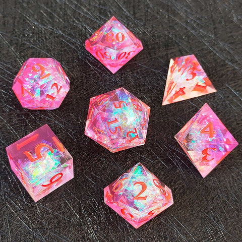 Resin Polyhedral Dice Set – Transparent Color Dice in Skull, Foil, Flower, Poker, Dual-Tone & Heart Styles for DND, Pathfinder, Tabletop Games