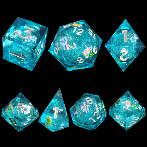 Resin Liquid Core Dice Set – Flowing Glitter DND Dice Multiple colors available