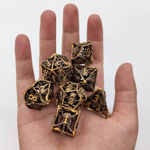 Metal DND Dice Set, Solid Zinc Alloy, 7-Die RPG Polyhedral Set, Ancient Gold Finish, Heavy for Immersive Tabletop Games