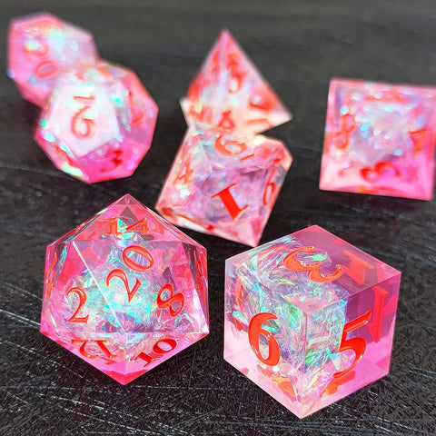 Resin Polyhedral Dice Set – Transparent Color Dice in Skull, Foil, Flower, Poker, Dual-Tone & Heart Styles for DND, Pathfinder, Tabletop Games