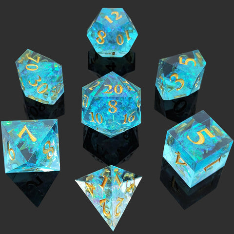 Resin Polyhedral Dice Set – Transparent Color Dice in Skull, Foil, Flower, Poker, Dual-Tone & Heart Styles for DND, Pathfinder, Tabletop Games