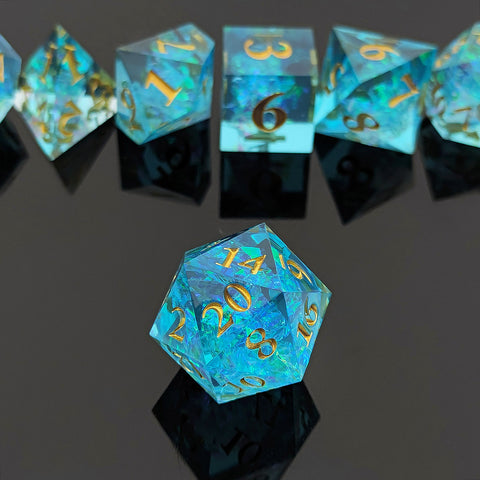Resin Polyhedral Dice Set – Transparent Color Dice in Skull, Foil, Flower, Poker, Dual-Tone & Heart Styles for DND, Pathfinder, Tabletop Games