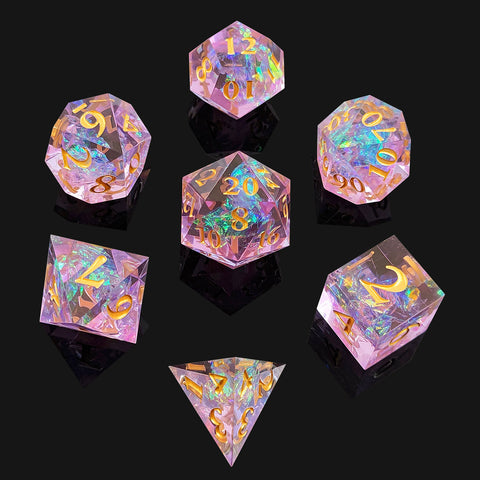 Resin Polyhedral Dice Set – Transparent Color Dice in Skull, Foil, Flower, Poker, Dual-Tone & Heart Styles for DND, Pathfinder, Tabletop Games