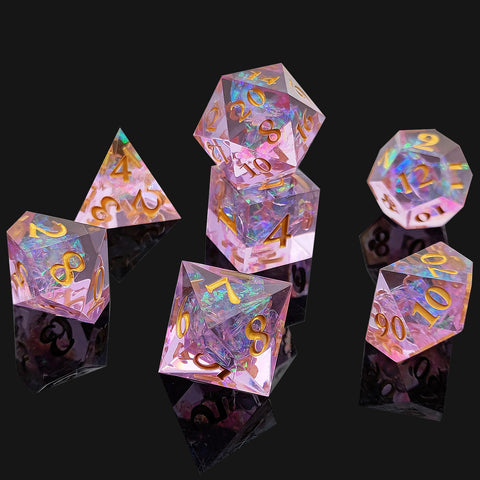 Resin Polyhedral Dice Set – Transparent Color Dice in Skull, Foil, Flower, Poker, Dual-Tone & Heart Styles for DND, Pathfinder, Tabletop Games