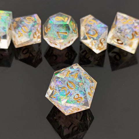 Resin Polyhedral Dice Set – Transparent Color Dice in Skull, Foil, Flower, Poker, Dual-Tone & Heart Styles for DND, Pathfinder, Tabletop Games