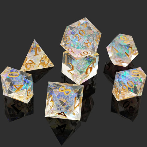 Resin Polyhedral Dice Set – Transparent Color Dice in Skull, Foil, Flower, Poker, Dual-Tone & Heart Styles for DND, Pathfinder, Tabletop Games