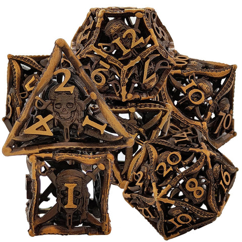 Metal DND Dice Set, Solid Zinc Alloy, 7-Die RPG Polyhedral Set, Ancient Gold Finish, Heavy for Immersive Tabletop Games