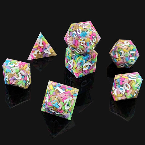 Resin Polyhedral Dice Set – Transparent Color Dice in Skull, Foil, Flower, Poker, Dual-Tone & Heart Styles for DND, Pathfinder, Tabletop Games