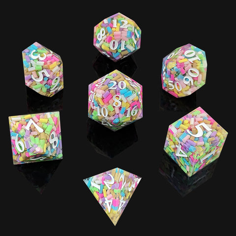 Resin Polyhedral Dice Set – Transparent Color Dice in Skull, Foil, Flower, Poker, Dual-Tone & Heart Styles for DND, Pathfinder, Tabletop Games