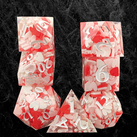 Resin Polyhedral Dice Set – Transparent Color Dice in Skull, Foil, Flower, Poker, Dual-Tone & Heart Styles for DND, Pathfinder, Tabletop Games