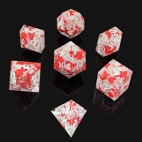 Resin Polyhedral Dice Set – Transparent Color Dice in Skull, Foil, Flower, Poker, Dual-Tone & Heart Styles for DND, Pathfinder, Tabletop Games