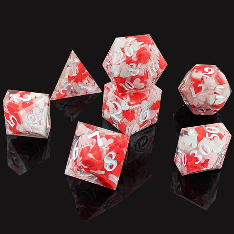 Resin Polyhedral Dice Set – Transparent Color Dice in Skull, Foil, Flower, Poker, Dual-Tone & Heart Styles for DND, Pathfinder, Tabletop Games