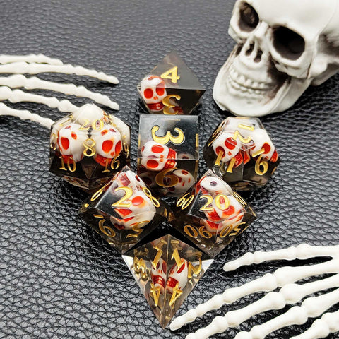 Resin Polyhedral Dice Set – Transparent Color Dice in Skull, Foil, Flower, Poker, Dual-Tone & Heart Styles for DND, Pathfinder, Tabletop Games