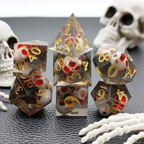 Resin Polyhedral Dice Set – Transparent Color Dice in Skull, Foil, Flower, Poker, Dual-Tone & Heart Styles for DND, Pathfinder, Tabletop Games